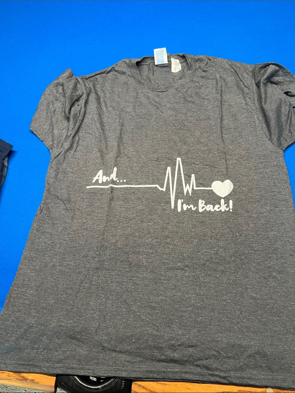 Gildan Gray Crewneck Tee with White Heartbeat Graphic